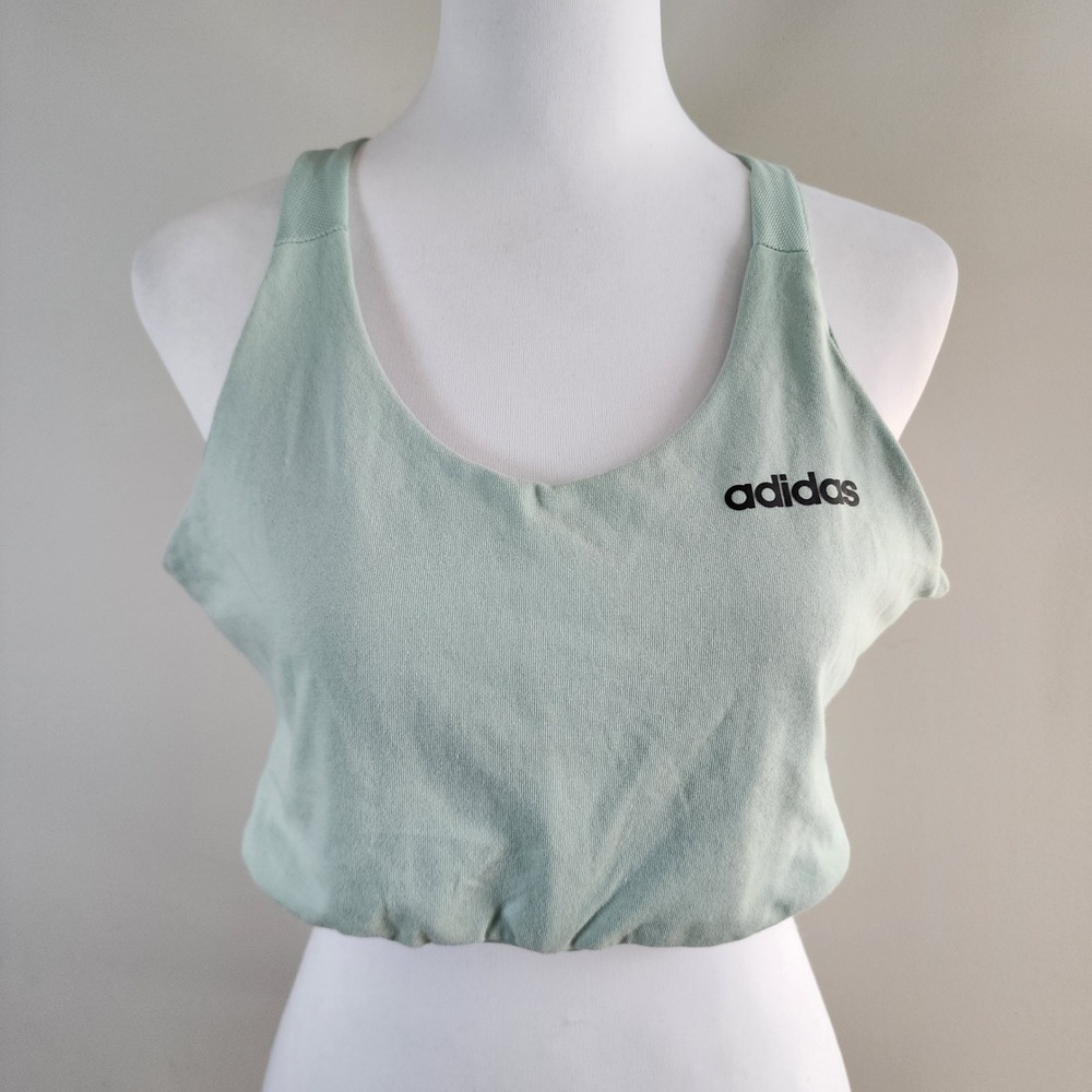 Adidas Climacool Sports Bra Womens Large Mint Green Racerback 3 Stripe Halter‎